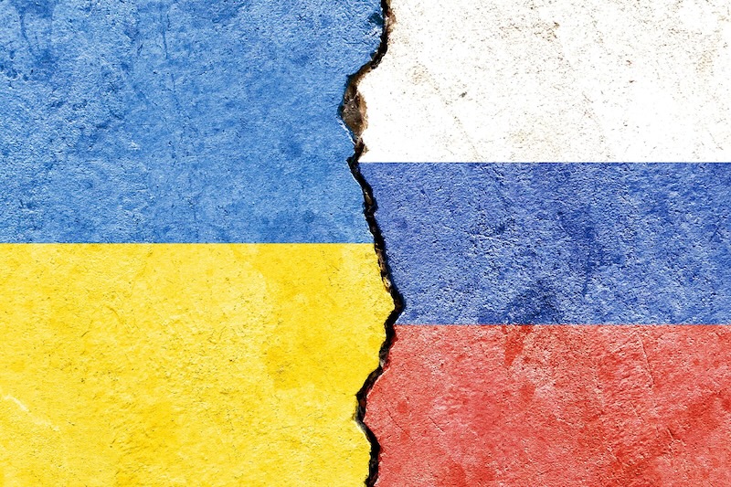 Flaggor Ryssland Ukraina